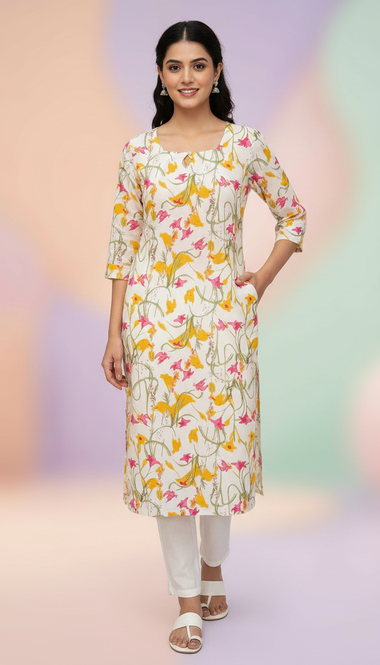 Floral Printed Cotton Kurta view 4