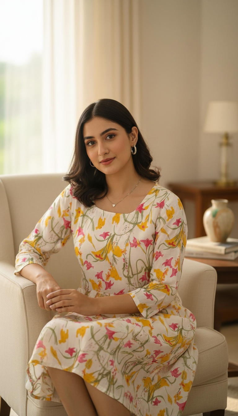 Floral Printed Cotton Kurta view 5