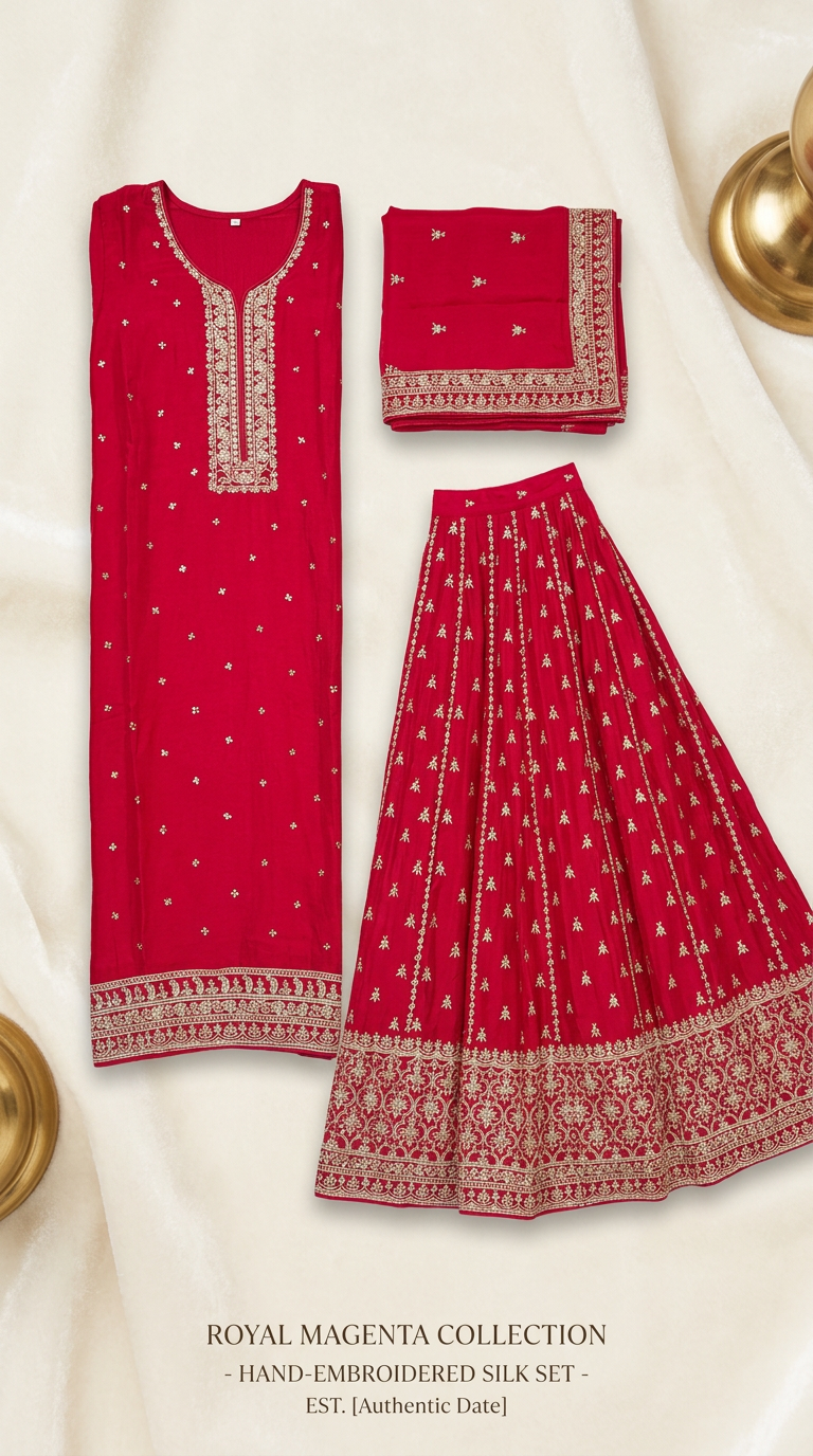 Heavy Embroidered Chinon Silk Partywear Flapper Semi Stitched Suit - Majanta / HC001673 view 2