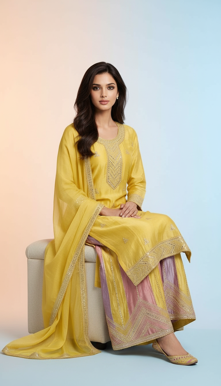 Heavy Embroidered With Mirror Work Elegant Partywear Flapper Suit - 9-D / SD0062 view 5