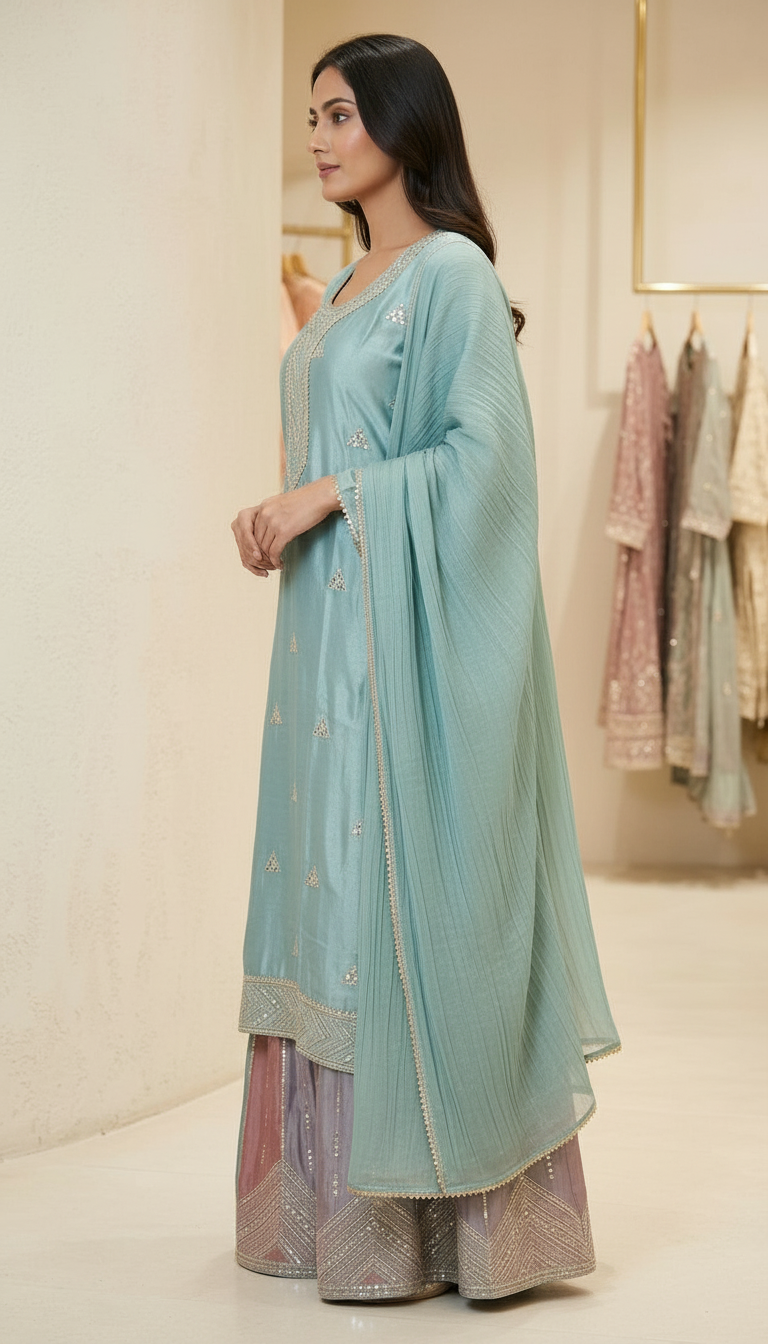 Heavy Embroidered With Mirror Work Elegant Partywear Flapper Suit - 9 C / SD0062 view 2