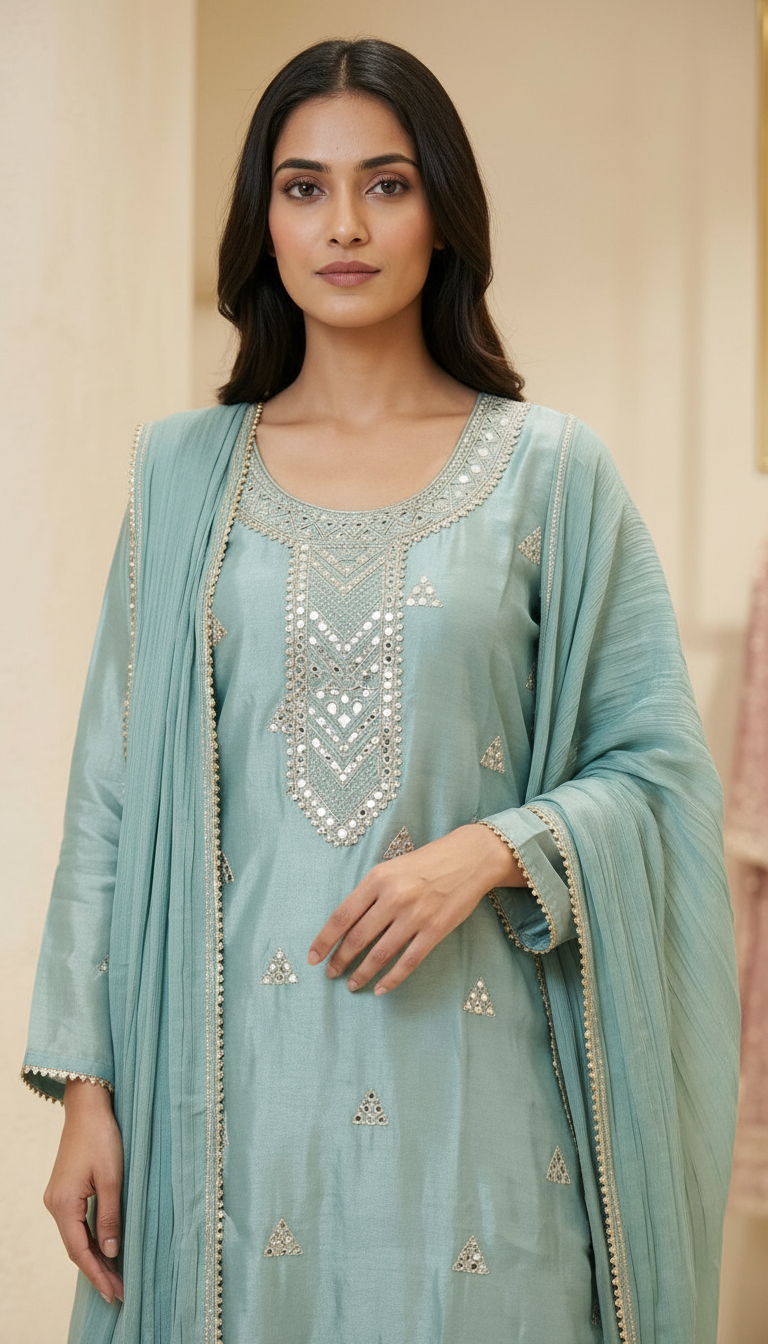 Heavy Embroidered With Mirror Work Elegant Partywear Flapper Suit - 9 C / SD0062 view 6
