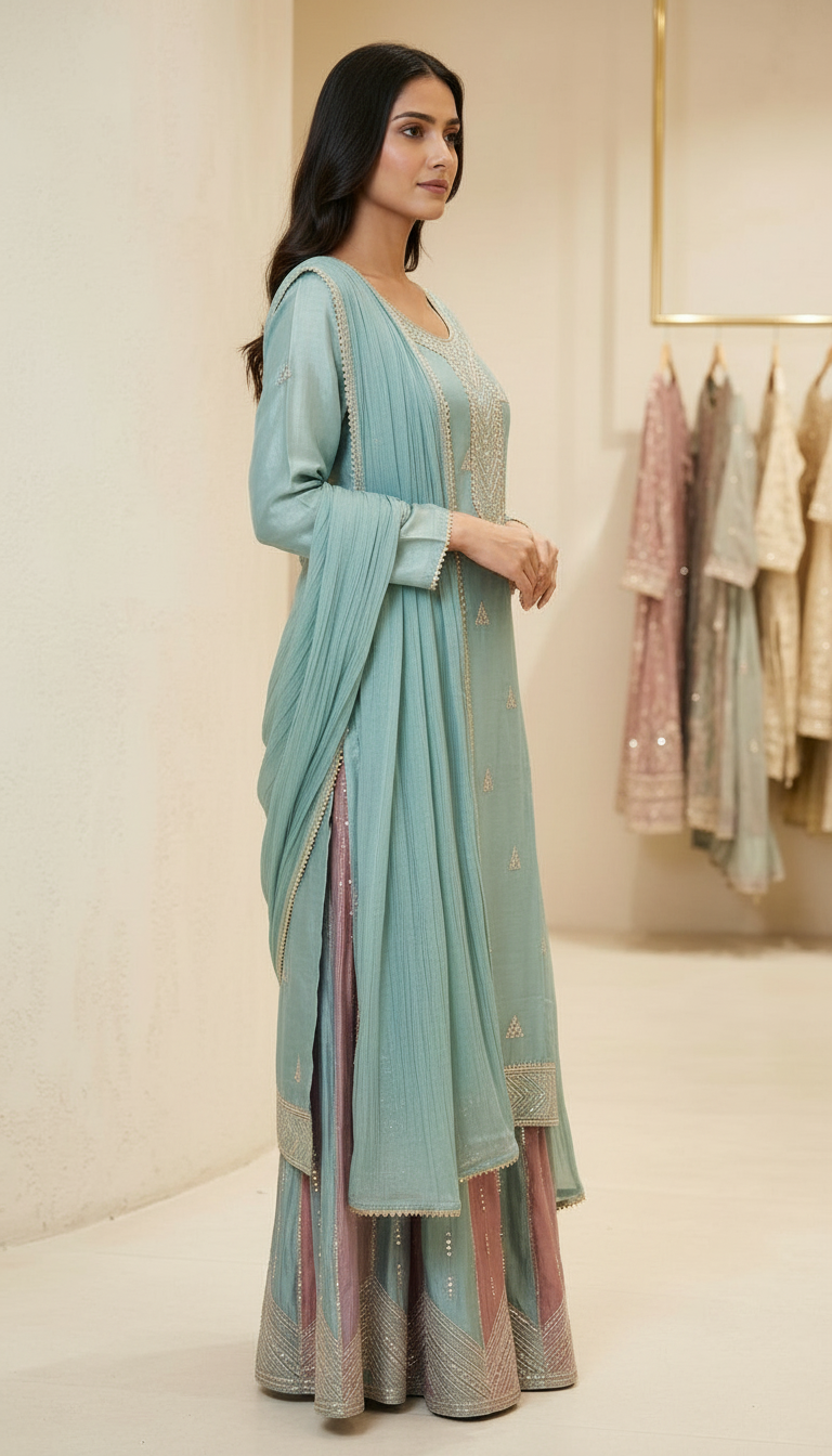 Heavy Embroidered With Mirror Work Elegant Partywear Flapper Suit - 9 C / SD0062 view 4