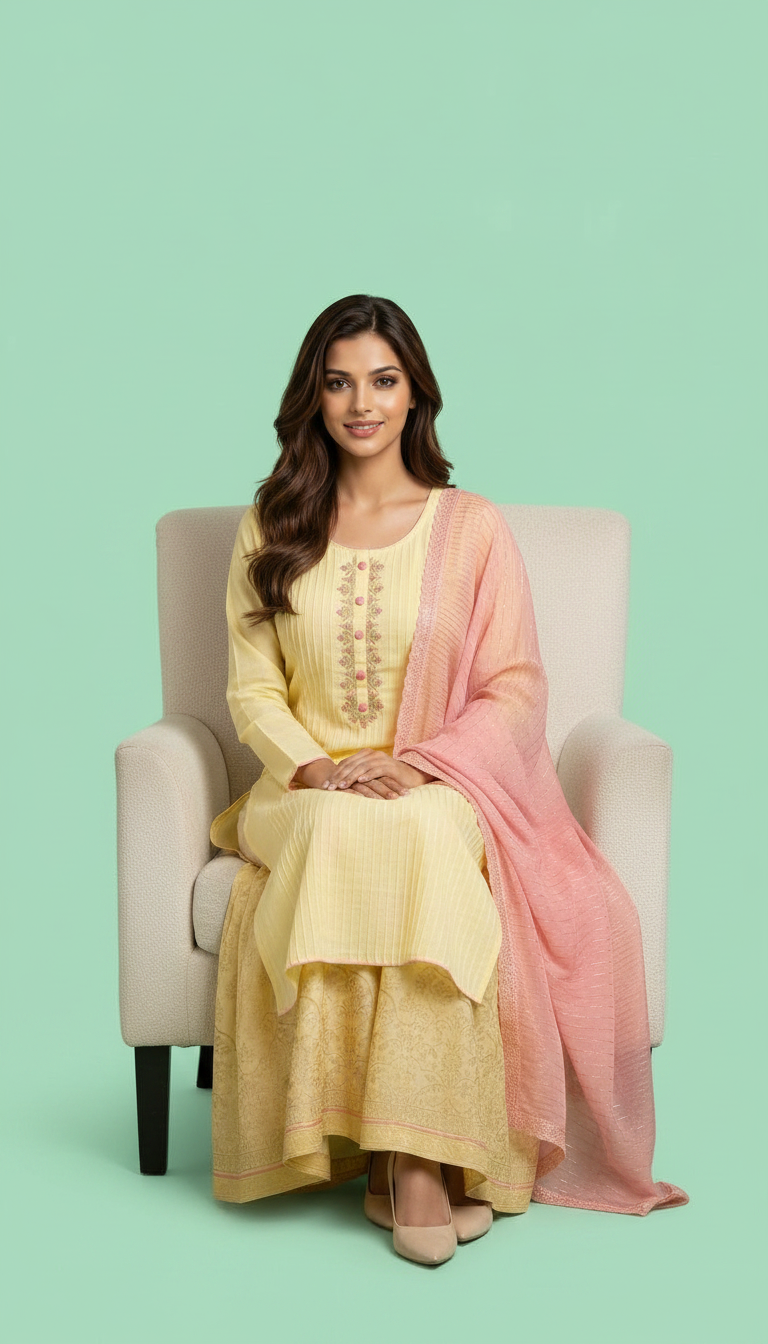 Heavy Embroidered Silk And Jacquard  Flapper Suit - Light Yellow SS13 - A \ HC001673 view 5