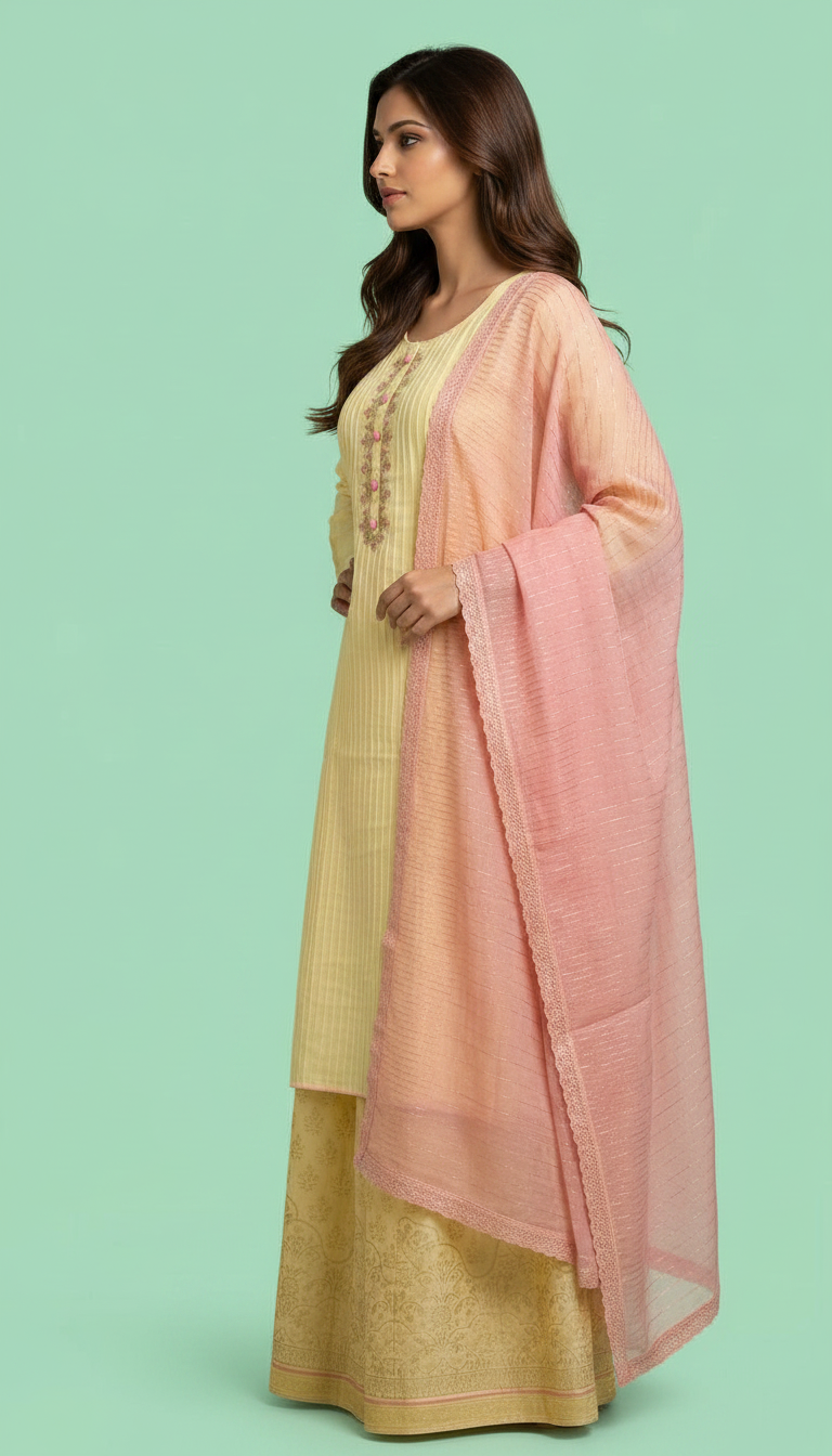 Heavy Embroidered Silk And Jacquard  Flapper Suit - Light Yellow SS13 - A \ HC001673 view 3
