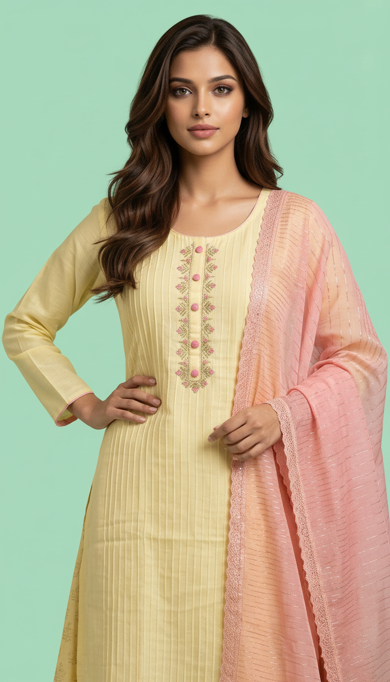 Heavy Embroidered Silk And Jacquard  Flapper Suit - Light Yellow SS13 - A \ HC001673 view 2
