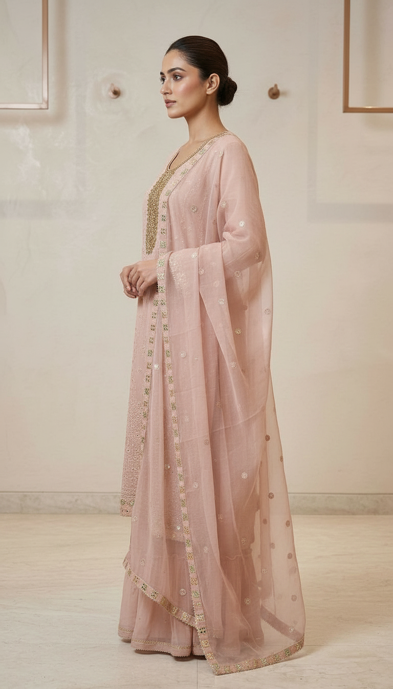 Pure Chiffon Embroidery Sharara Suit - SS12 A Light Peech / HC001673 view 2