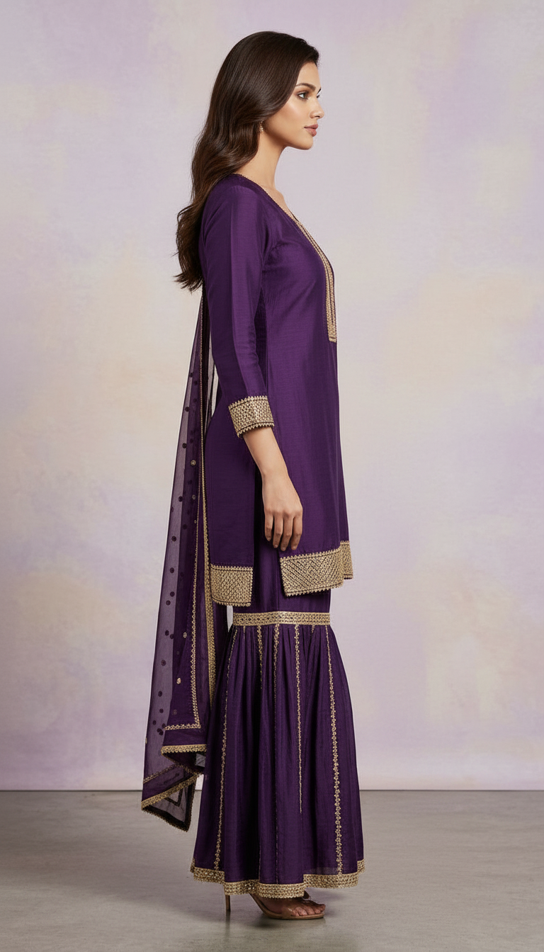 Elegant  Embroidery Pure Georgette Flapper Semi Stitch Suit - Purple A - 4 / HC001673 view 3