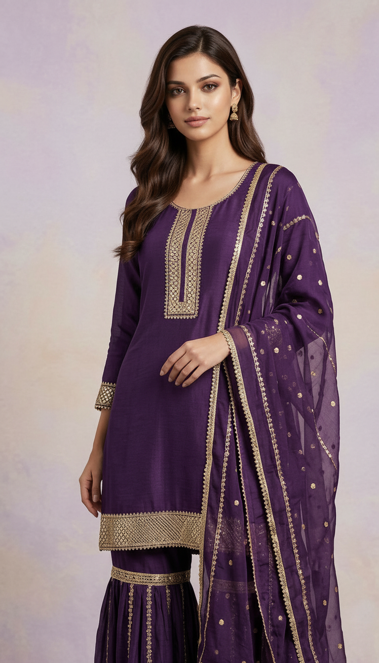Elegant  Embroidery Pure Georgette Flapper Semi Stitch Suit - Purple A - 4 / HC001673 view 5
