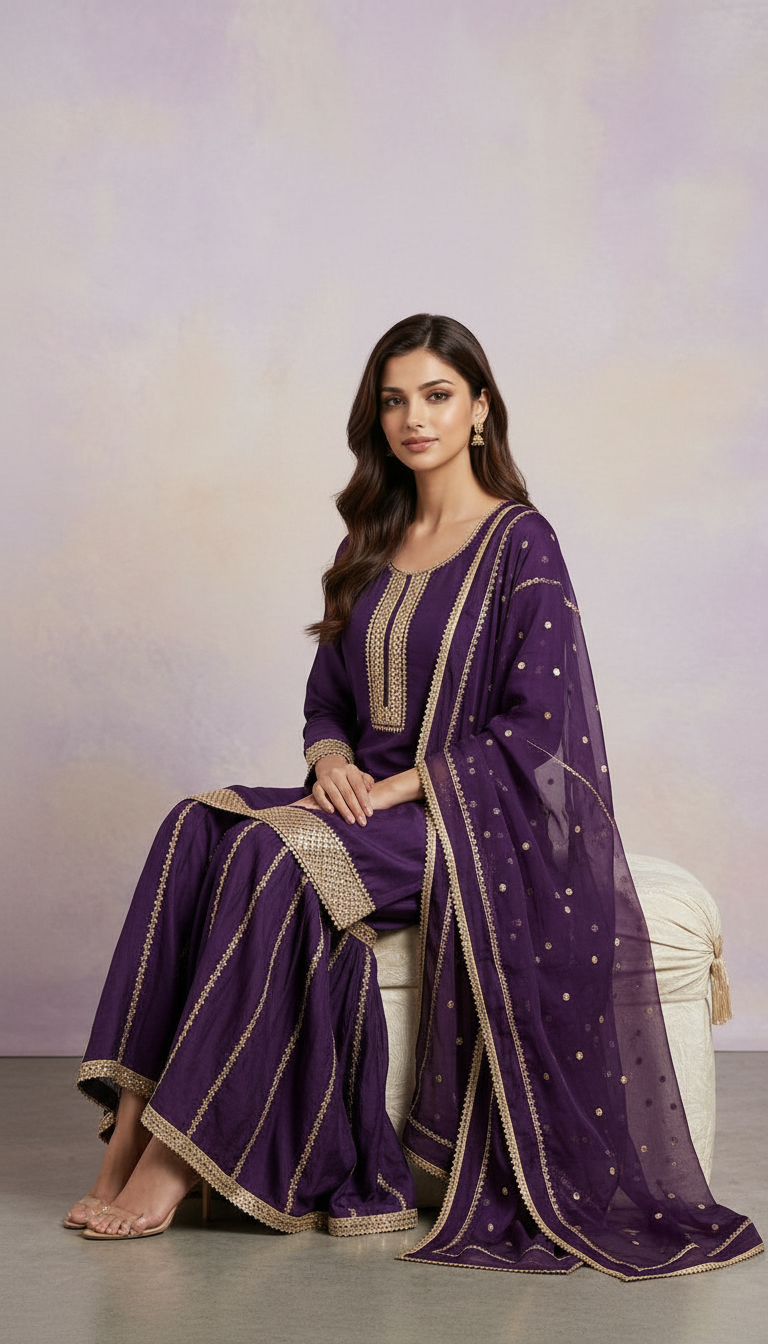Elegant  Embroidery Pure Georgette Flapper Semi Stitch Suit - Purple A - 4 / HC001673 view 4