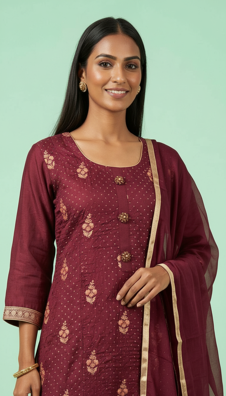Embroidered Pure Silk Flapper Suit Maroon A-3 / HC001673 view 4