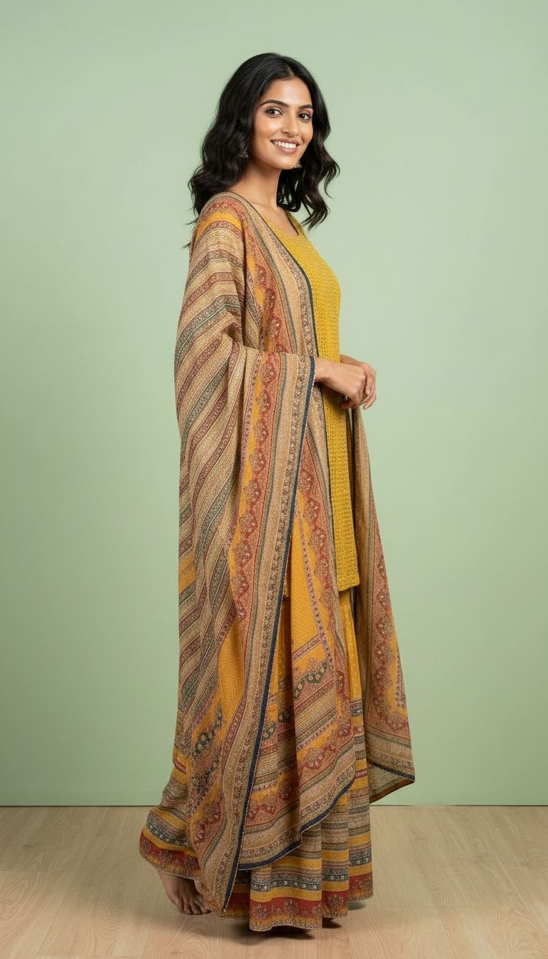 Printed Stitched Sharara Suit - 5305 / SD00108 view 3