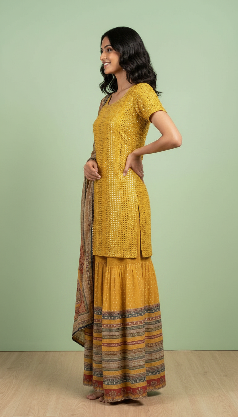 Printed Stitched Sharara Suit - 5305 / SD00108 view 2