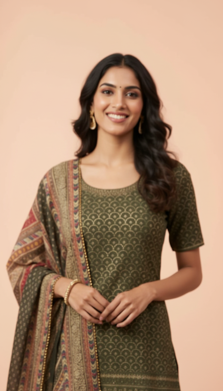 Printed Stitched Sharara Suit - 5306 / SD00108 view 4
