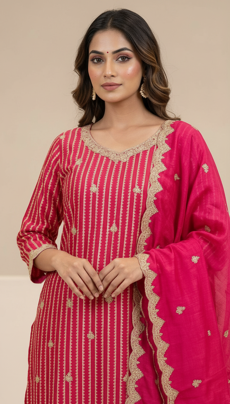 Stitched Golden Embroidery Chinon Silk Sharara Stitched Suit - 5441 / HC001264 view 4