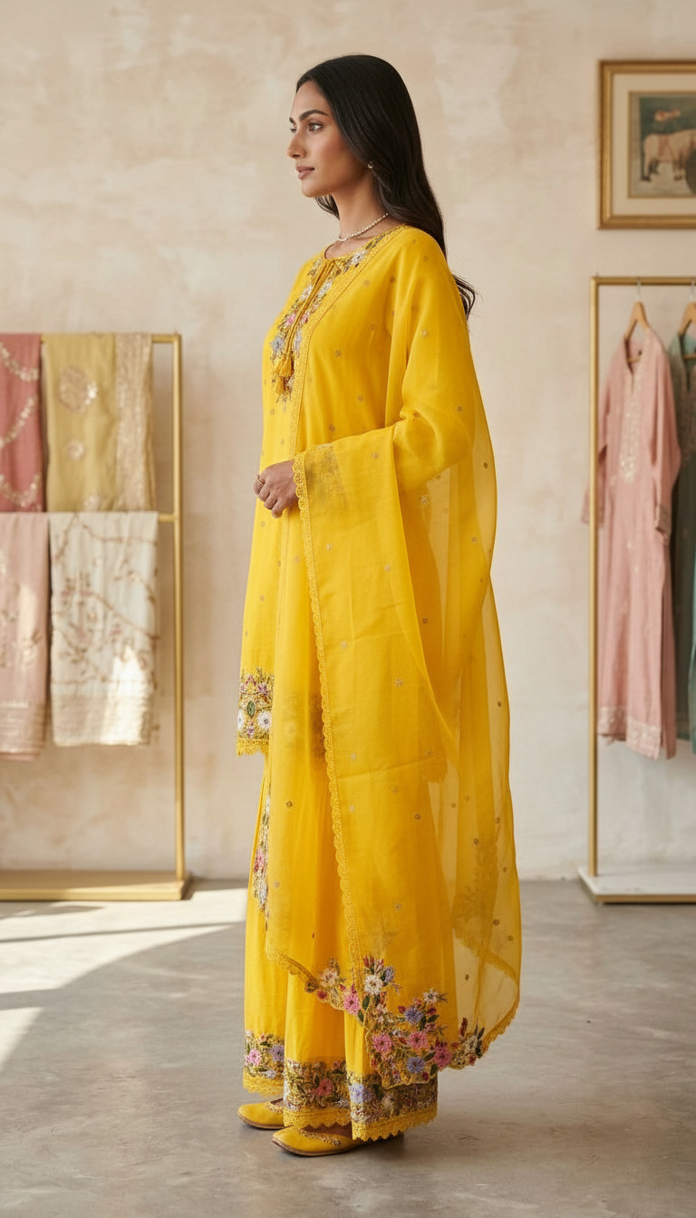 Embroidered tasser Silk Sharara Stitched Suit - 5501 / SD0095 view 2