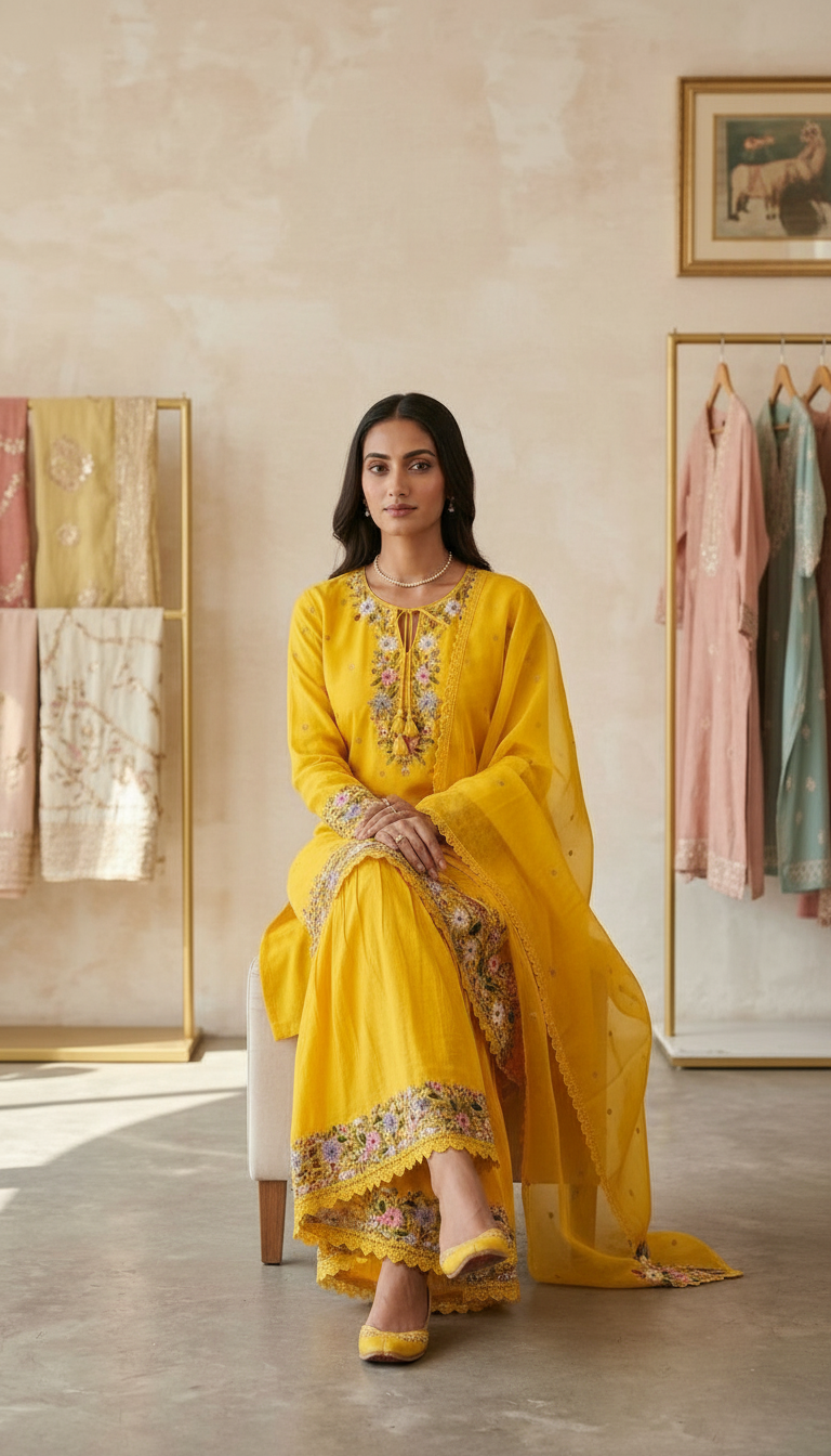 Embroidered tasser Silk Sharara Stitched Suit - 5501 / SD0095 view 5