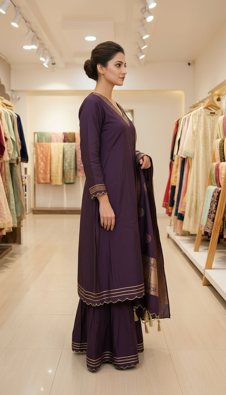 Cotton Silk Frock Sharara Stitched Suit - 5544 / SD0091 view 4
