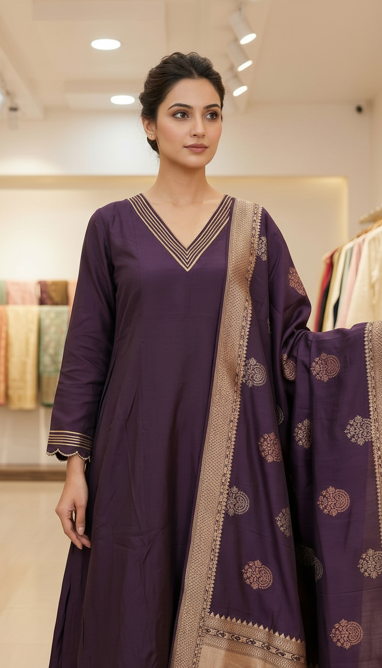 Cotton Silk Frock Sharara Stitched Suit - 5544 / SD0091 view 5