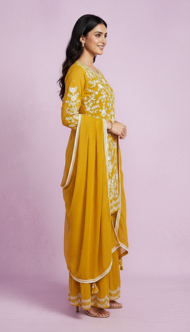 Thread Embroidered Work Chiffon Sharara Stitched Suit  6095 - C / HC00816 view 3