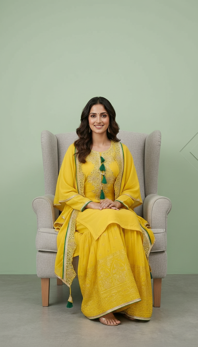 Pure Chinon  Embroidered Sharara Shrug Stitched Suit - 5595 / SD00121 view 5