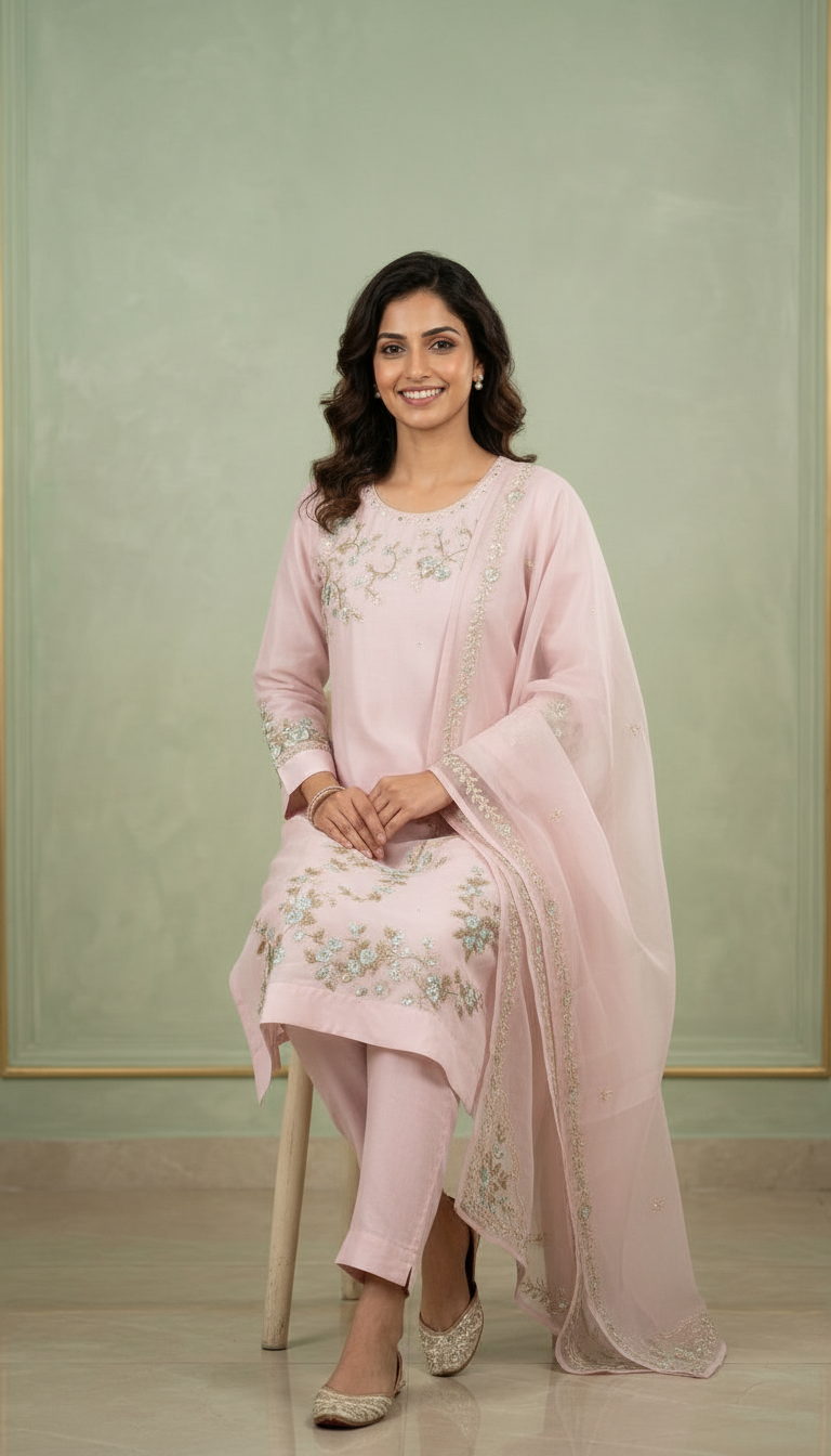 Embroidered Pink Organza Stitched Suit -1370 XL A / HC001355 view 5