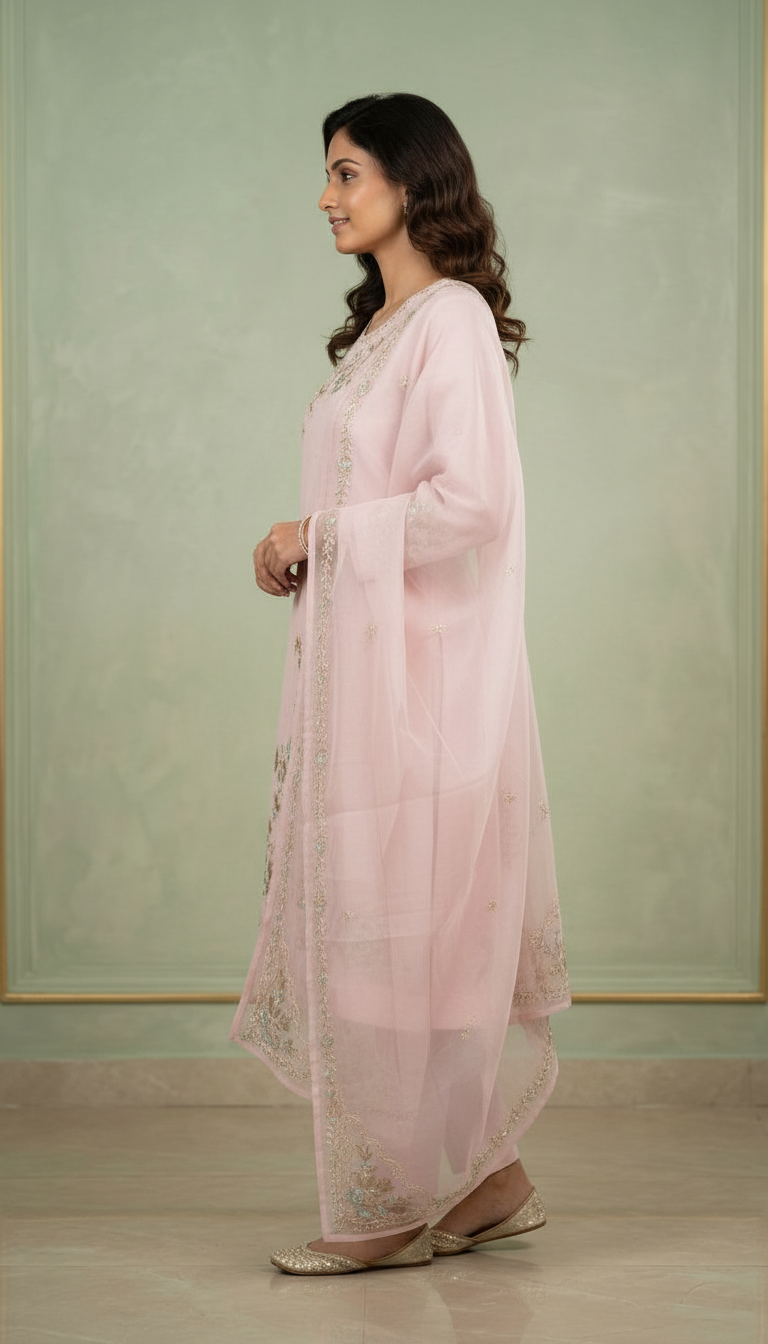 Embroidered Pink Organza Stitched Suit -1370 XL A / HC001355 view 2