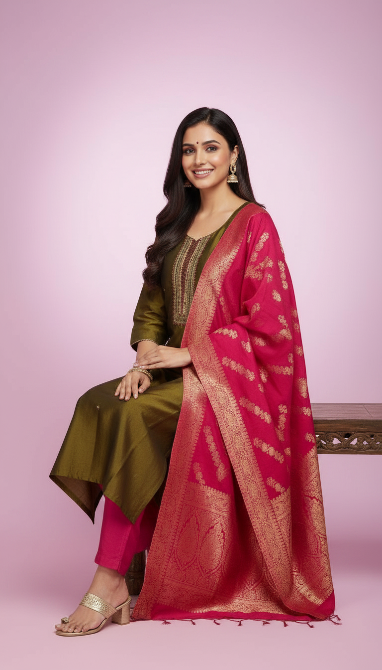 Elegant Stylish Party Wear Stitched Suit - Mehndi  XL / HC002151 view 4