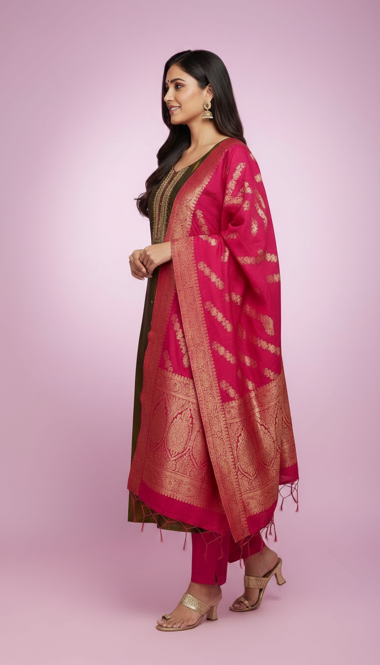 Elegant Stylish Party Wear Stitched Suit - Mehndi  XL / HC002151 view 2