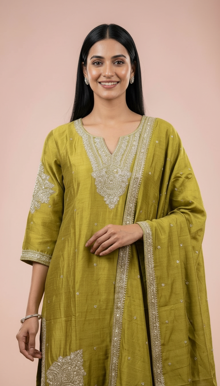 Embroidered Golden Work Chinon Stitched Suit Dhaani XL / HC002068 view 4
