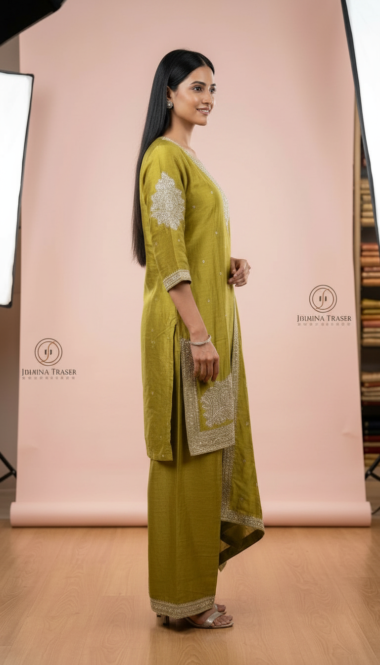 Embroidered Golden Work Chinon Stitched Suit Dhaani XL / HC002068 view 3