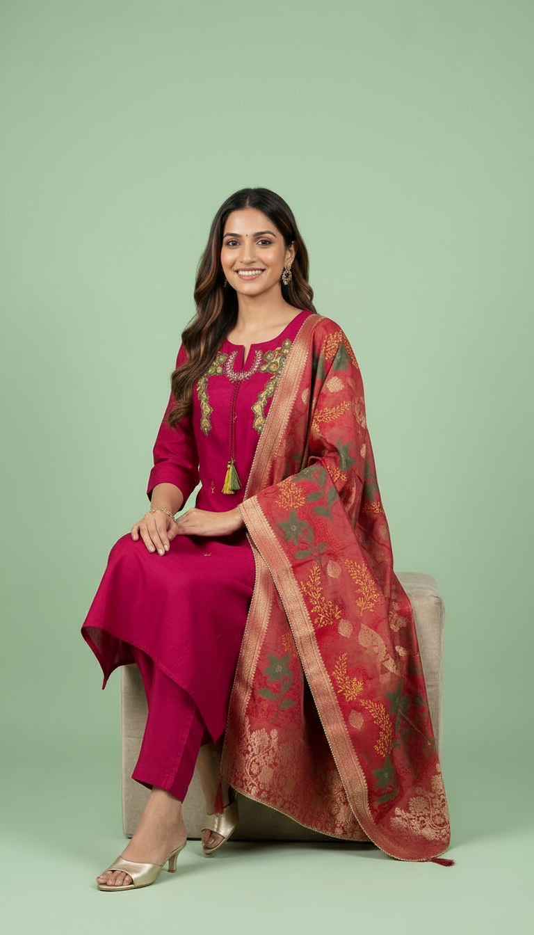 Embroidered Pure Silk Stitched Frock Suit - Maroon  / HC002163 view 4