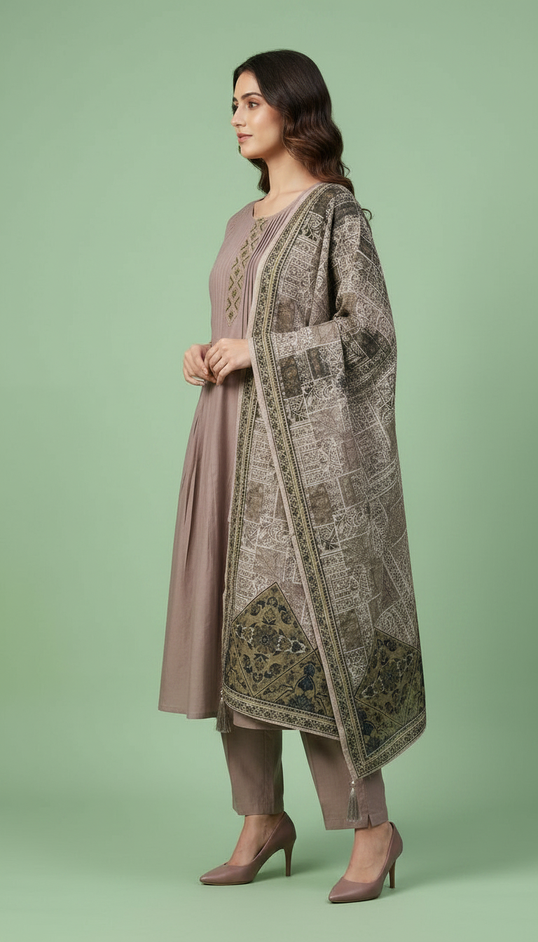 Embroidered Silk Frock Stitched Suit - A2885 / HC002384 view 2