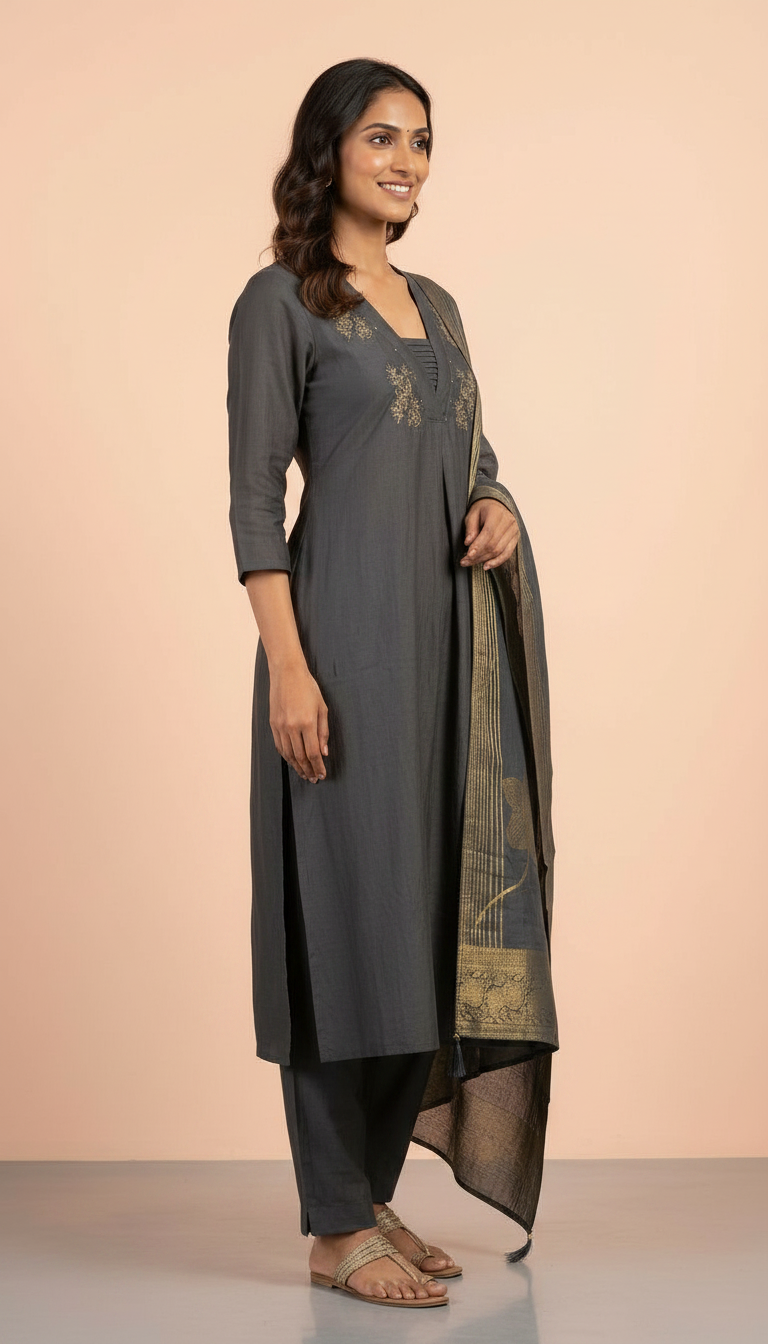 Modal Silk Fabric Stitched Suit Gry / HC001967 view 3