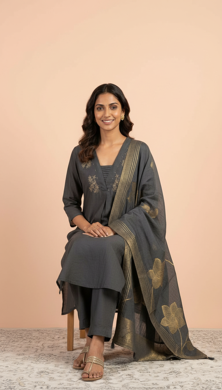 Modal Silk Fabric Stitched Suit Gry / HC001967 view 5