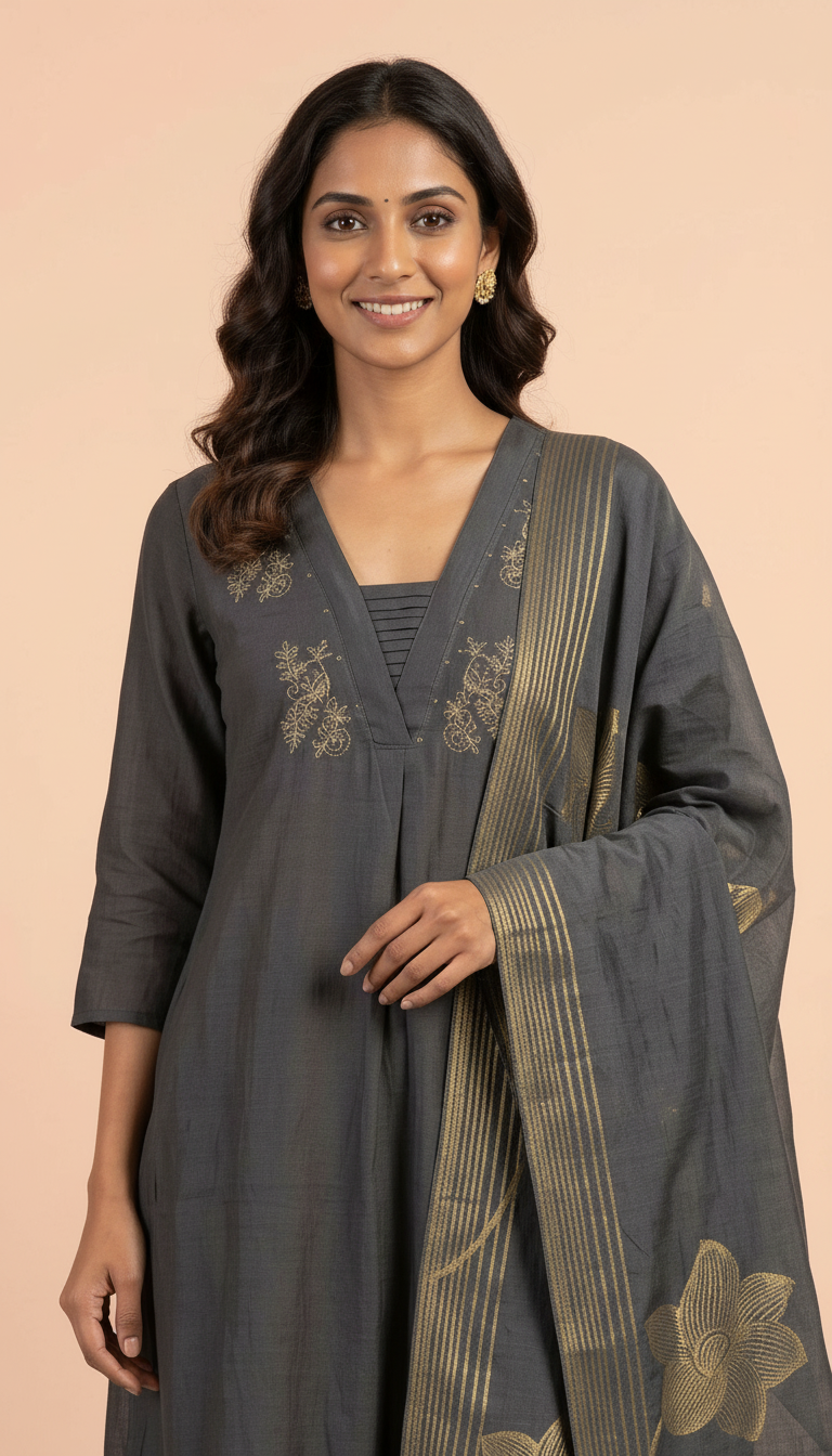 Modal Silk Fabric Stitched Suit Gry / HC001967 view 4