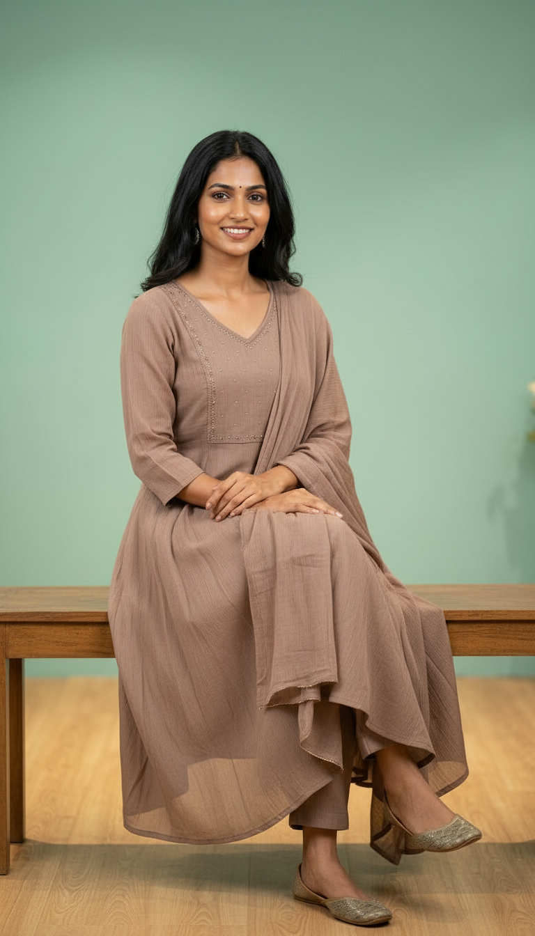 Elegant Silk Stitched Frock Suit - A2908 - B / HC002395 view 5