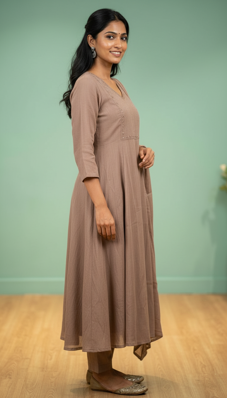 Elegant Silk Stitched Frock Suit - A2908 - B / HC002395 view 3