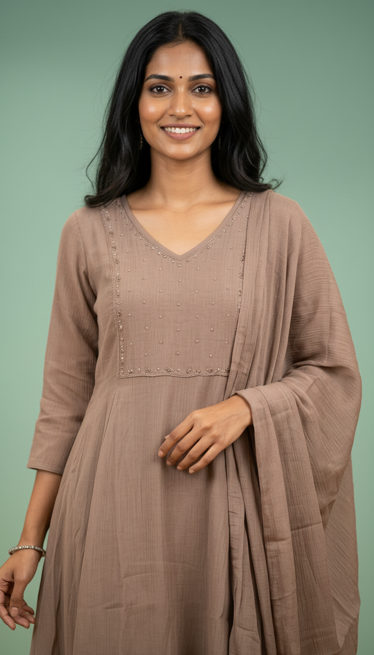 Elegant Silk Stitched Frock Suit - A2908 - B / HC002395 view 4