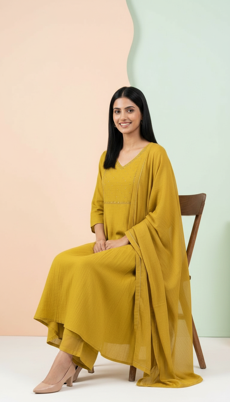 Elegant Silk Stitched Frock Suit - A2908 - / HC002378 view 5