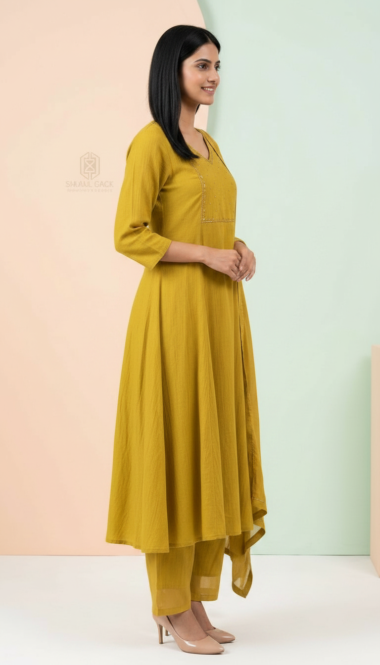 Elegant Silk Stitched Frock Suit - A2908 - / HC002378 view 3