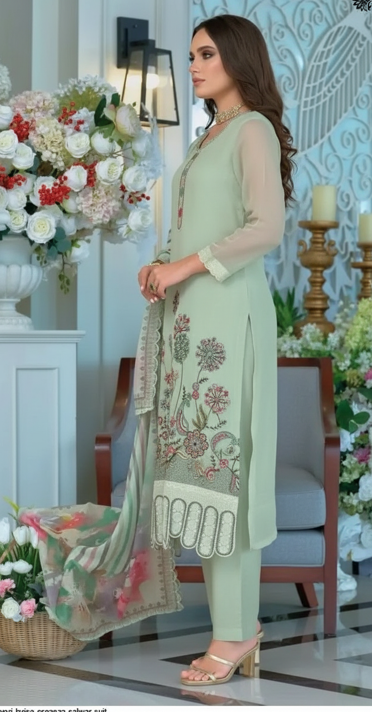 Embroidered Organza Salwar Stitched Suit - 1893 Green / HC001976 view 2