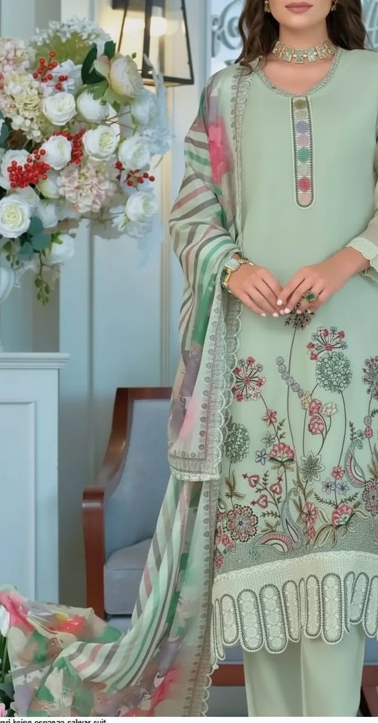 Embroidered Organza Salwar Stitched Suit - 1893 Green / HC001976 view 4