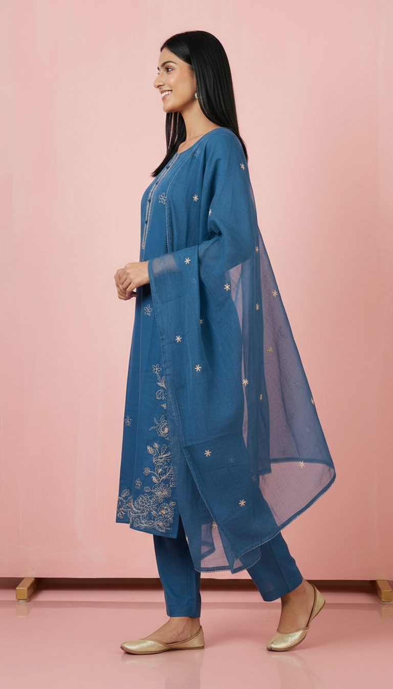 Embroidered Modal Silk Stitched Suit - 5072 / SD00182 view 2