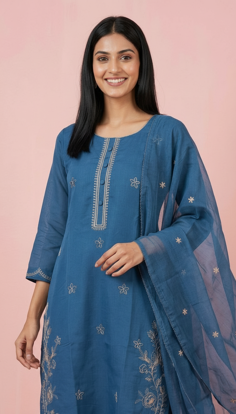 Embroidered Modal Silk Stitched Suit - 5072 / SD00182 view 3