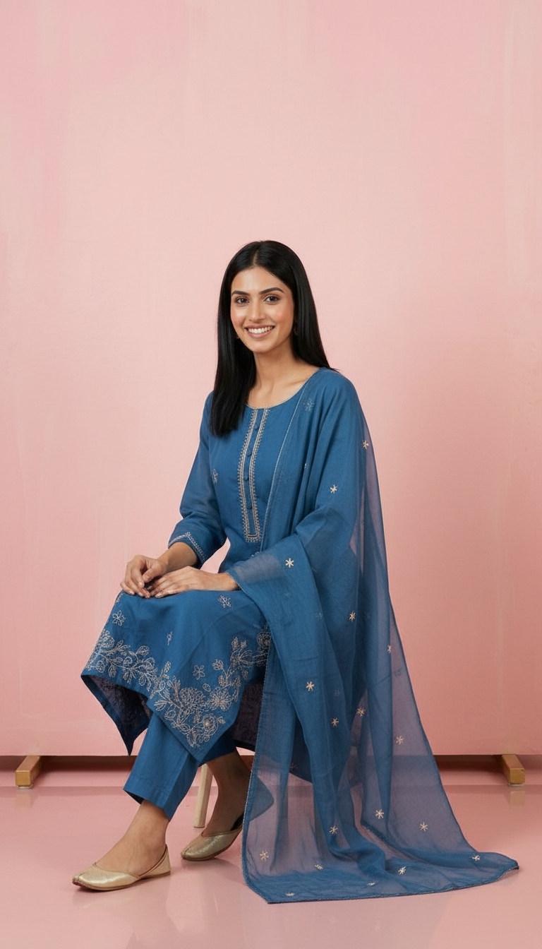 Embroidered Modal Silk Stitched Suit - 5072 / SD00182 view 4