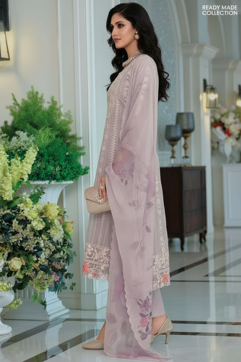 BEAUTY SUHANA ORGANZA EMBROIDERY DESIGNER WORK LADIES STITCHED SUIT view 3