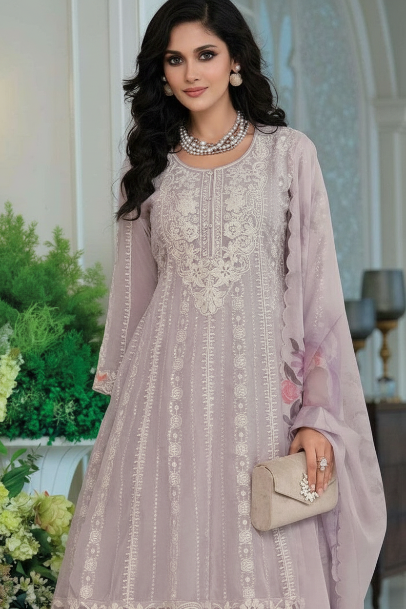 BEAUTY SUHANA ORGANZA EMBROIDERY DESIGNER WORK LADIES STITCHED SUIT view 4