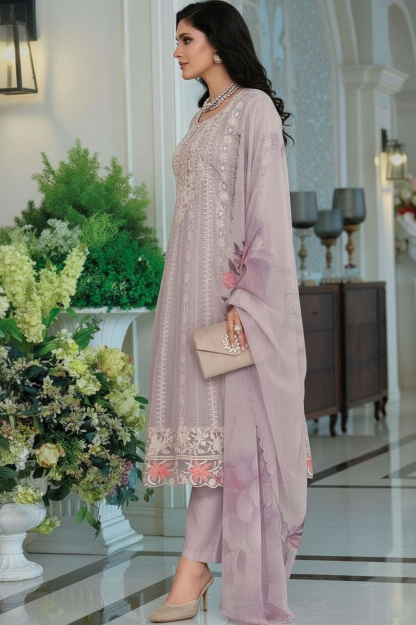 BEAUTY SUHANA ORGANZA EMBROIDERY DESIGNER WORK LADIES STITCHED SUIT view 2