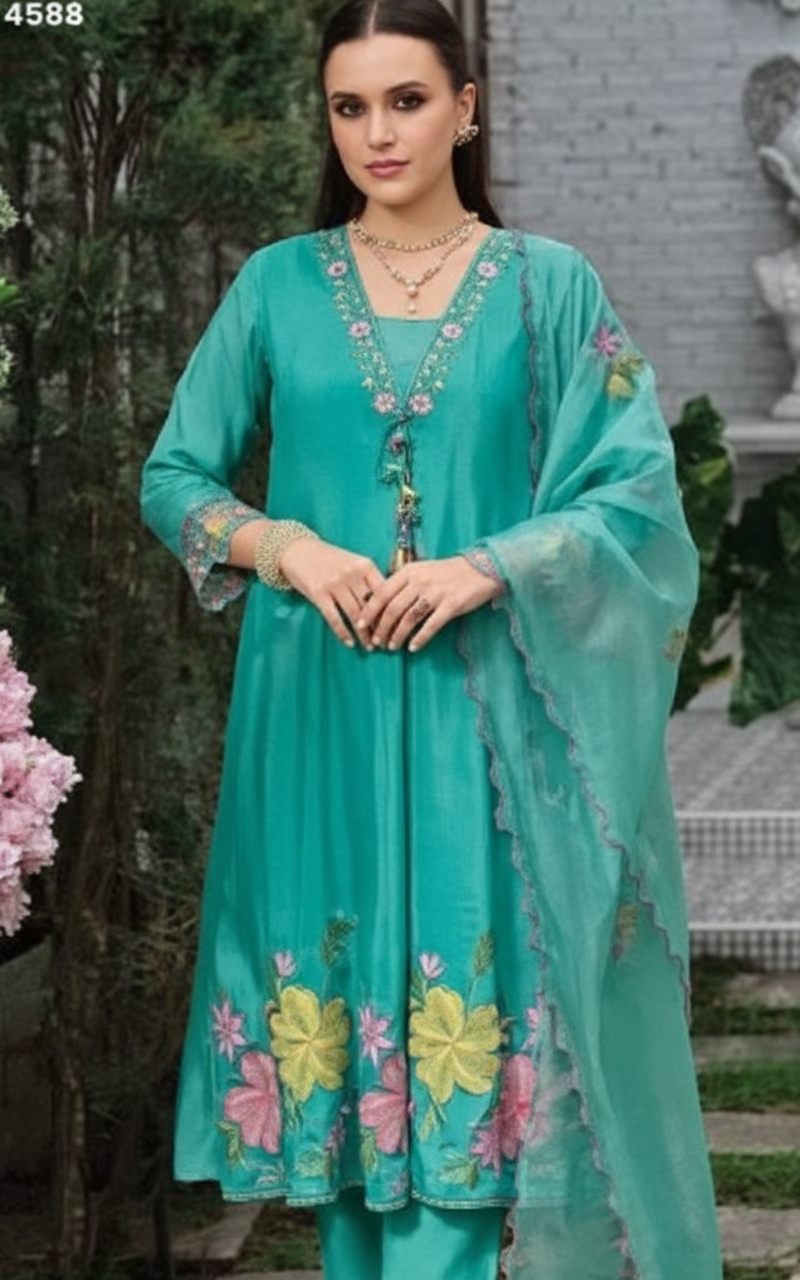 Fashion Satrangi Chanderi Readymade Suit 45804 / HC001986 view 3